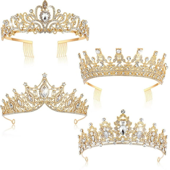 Gold Queen Crowns for Women Pageant Crown with Combs Princess Rhinestones Tiara