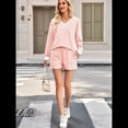 thumbnail image 4 of Conjunto de 2 Piezas de Rayas para Mujer: Sudadera de Larga y Pantalones Cortos Color Naranja XL, 4 of 10