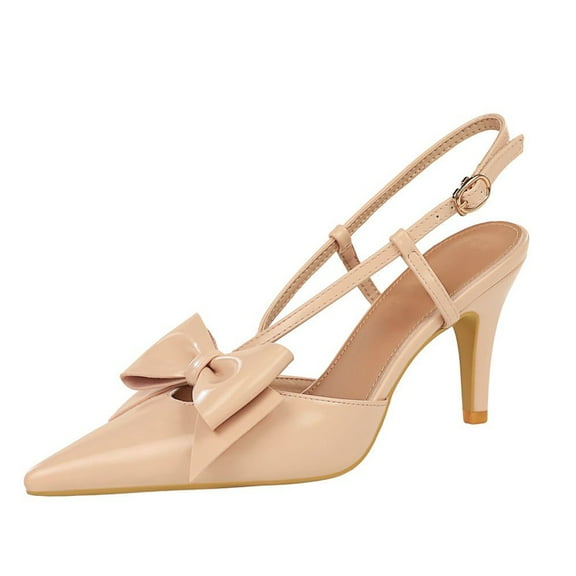 Womens Stiletto Pointed Toe Pumps 8CM Cross Strap Court Shoes High Heels Bow Nude shade Sexy Party Shoes