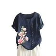thumbnail image 2 of up to 60% off Gifts Usmixi Shirts for Women Vintage Floral Button Down Plus Size Cotton Linen Tee Tops Summer Trendy Flowers Print Short Sleeve Crewneck Ladies Blouses Navy XXL, 2 of 6