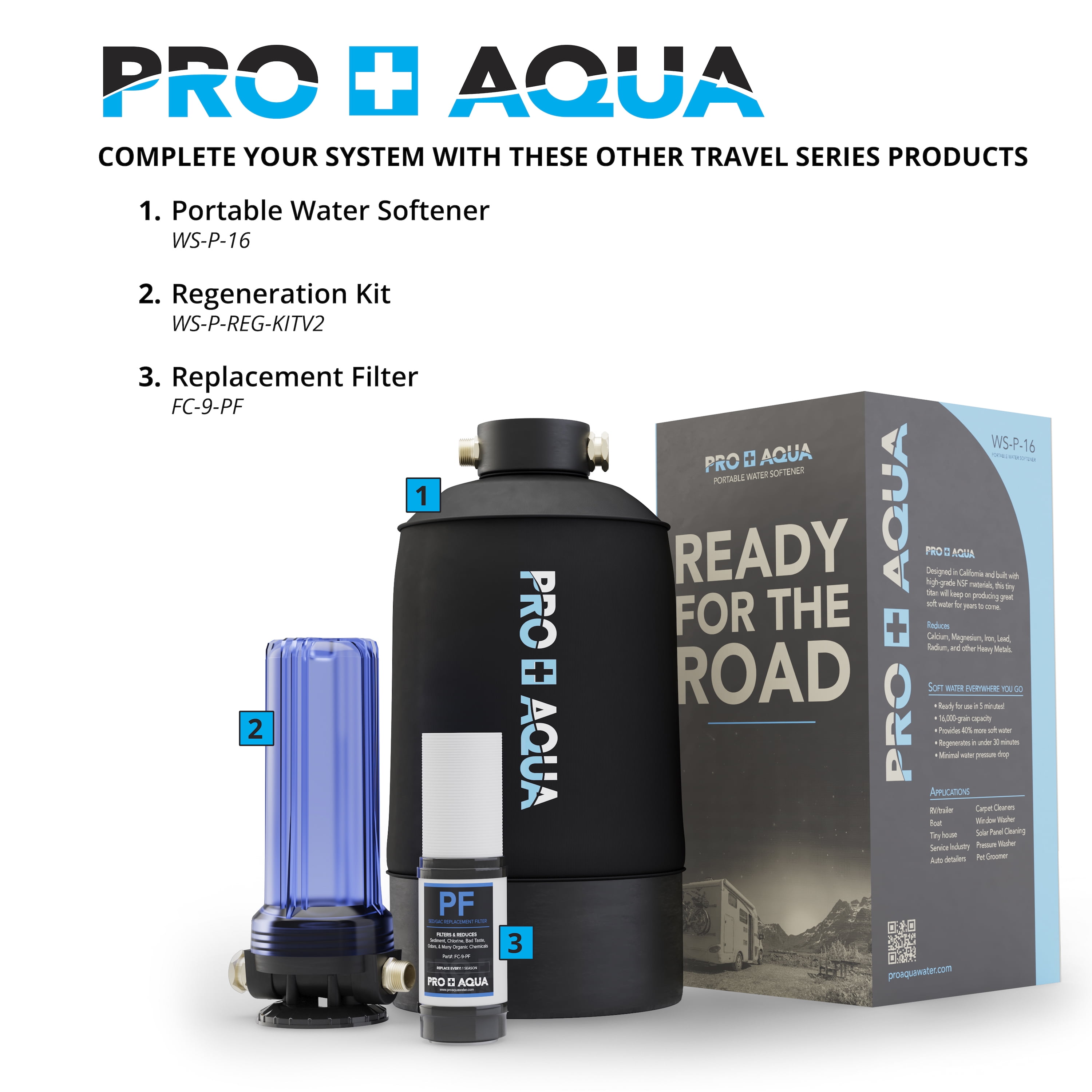 PRO+AQUA RV Water Filter and Portable Water Softener Regeneration Kit - 5  Micron Filtration, Anti-Corrosion Brass Fittings, Transparent Housing,  Filters Chlorine, Bad Taste, Odors, Sediment, Bacteria