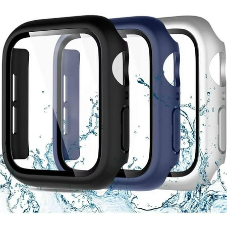 Comvin 3 Pack Compatible with Apple Watch Case 44mm 40mm 45mm 41mm with Screen Protector, Full Protective Waterproof PC Bumper Cover Accessories for iWatch SE Series 8 7 6 5 4