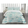 thumbnail image 3 of Ambesonne Ocean Quilted Bedspread Set 3 Pcs, Swimming Sharks in Sea, Queen Size, Turquoise Beige Teal, 3 of 5