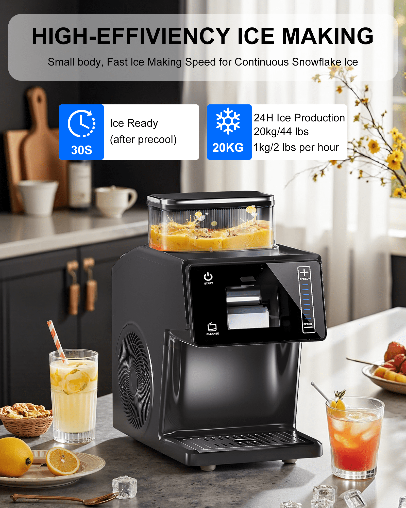 Snowflake Maker, Portable Power Ice Shaved machine with Rapid Cooling, Food-Grade Stainless Steel Material, Adjustable Speed Frozen Drink Maker for Home, Party, School