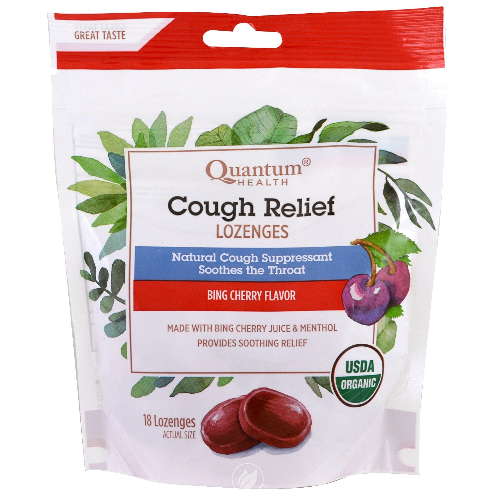 Cough Relief Organic Bagged Lozenges Bing Cherry 18 Count by Quantum