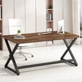 thumbnail image 3 of Rustic Computer Desk  Industrial Home Office Desk  Farmhouse Wood Metal Work Desk for Writing Study  Vintage Minimalist Executive Workstation PC Gaming Table in Bedroom  Rustic, 3 of 6