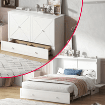 MUZZ Queen Size Murphy Bed, Guest Room Cabinet Bed with USB & Charging Station and Large Drawer for Apartment,White