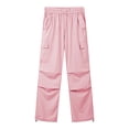 thumbnail image 2 of BODOAO Cargo Pants for Women High Waisted Drawstring Elastic Waist Baggy Stretchy Wide Leg Y2K Streetwear Loose Fit with Pockets Summer Casual Pants for Travel Work Lounge Plus Size Pink M, 2 of 4