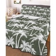 thumbnail image 3 of Quilts Queen Size Bedding Set, Dark Green Palm Tree Summer Lightweight Quilted Comforter, Beach Tropical Botanical Soft Reversible Bedspread Coverlet with Pillow Covers for All Season, 90" x 96", 3 of 7