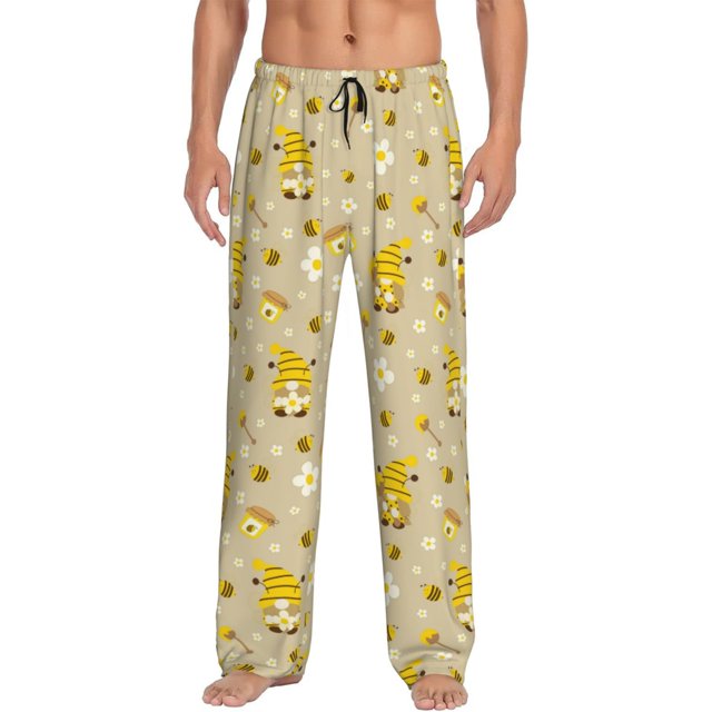 Fotbe Cute Bee Gnomes Pantalones de Pijama para Hombre, Pantalones de Dormir, Pantalones de Casa con Cintura Ajustable y Bolsillos-X-Large