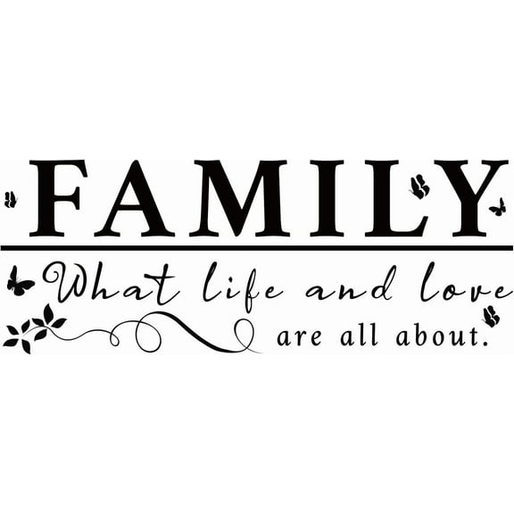 Family PVC Wall Sticker Warm Sayings Wall Decal Branch Butterfly Pattern Vinyl Wall Art Black for Living Room Bedroom Decor 9"x23"