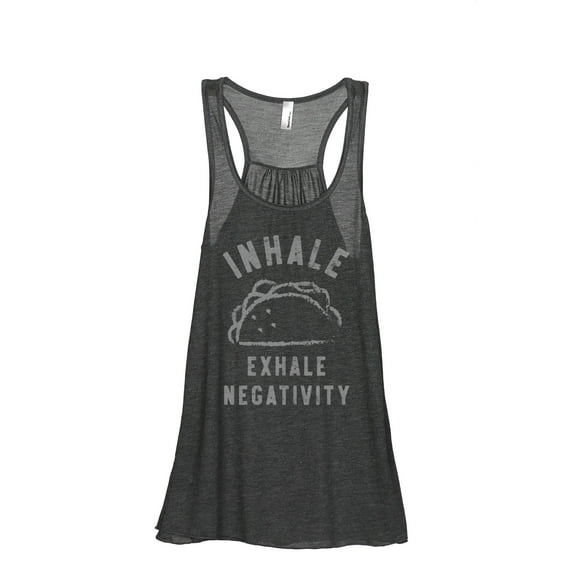 Inhale Tacos Exhale Negativity Women's Fashion Sleeveless Flowy Racerback Workout Yoga Tank Top Charcoal Grey Large