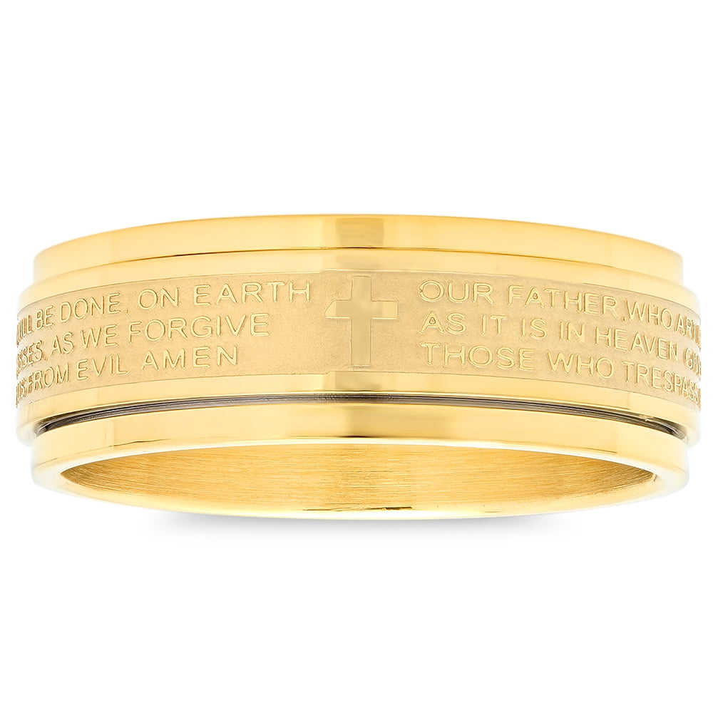 Steeltime Unisex 18K Gold Plated Stainless Steel Lords Prayer Rotating Ring Band