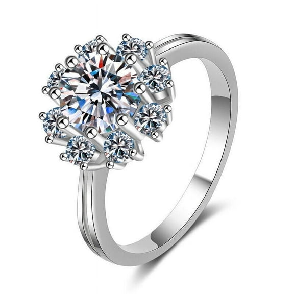Cluster Diamond Ring Sunflower Ring 2.4 Ct Round Diamond 14K White Gold Over