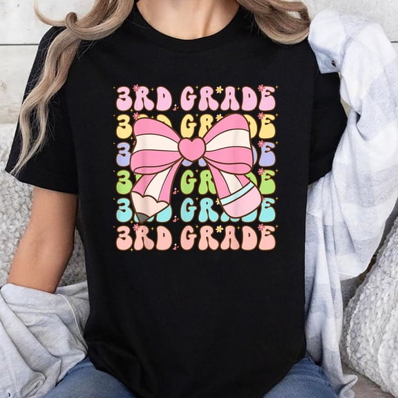 3rd Grade Girls Pen rosy Cute tie Back To School Third Grade T-Shirt Unisex, Sizes S-5XL, Tbun