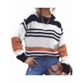 thumbnail image 3 of Women'S Fall Winter Striped Color Block Short Sweater Long Sleeve Crew Neck Loose Knit Pullover Tops Orange Color L, 3 of 9