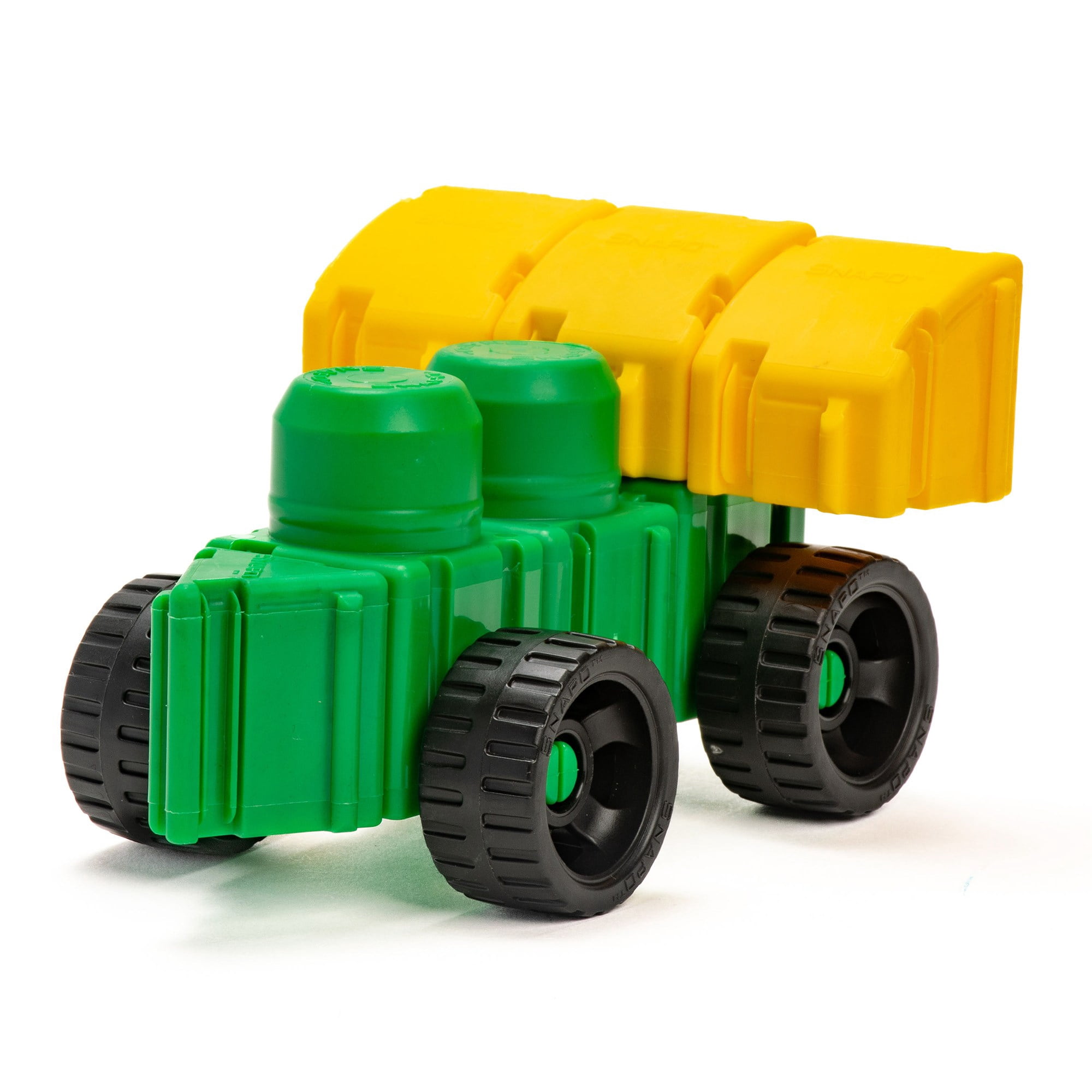 Snapo Jr. Dinosaur Creator Kit - 40 pcs - Green-Yellow-Brown Blocks & Wheels, Connect On All 6 Sides, 3D Building Toy, Snap-Slide-Rotate, Kids 18mo+