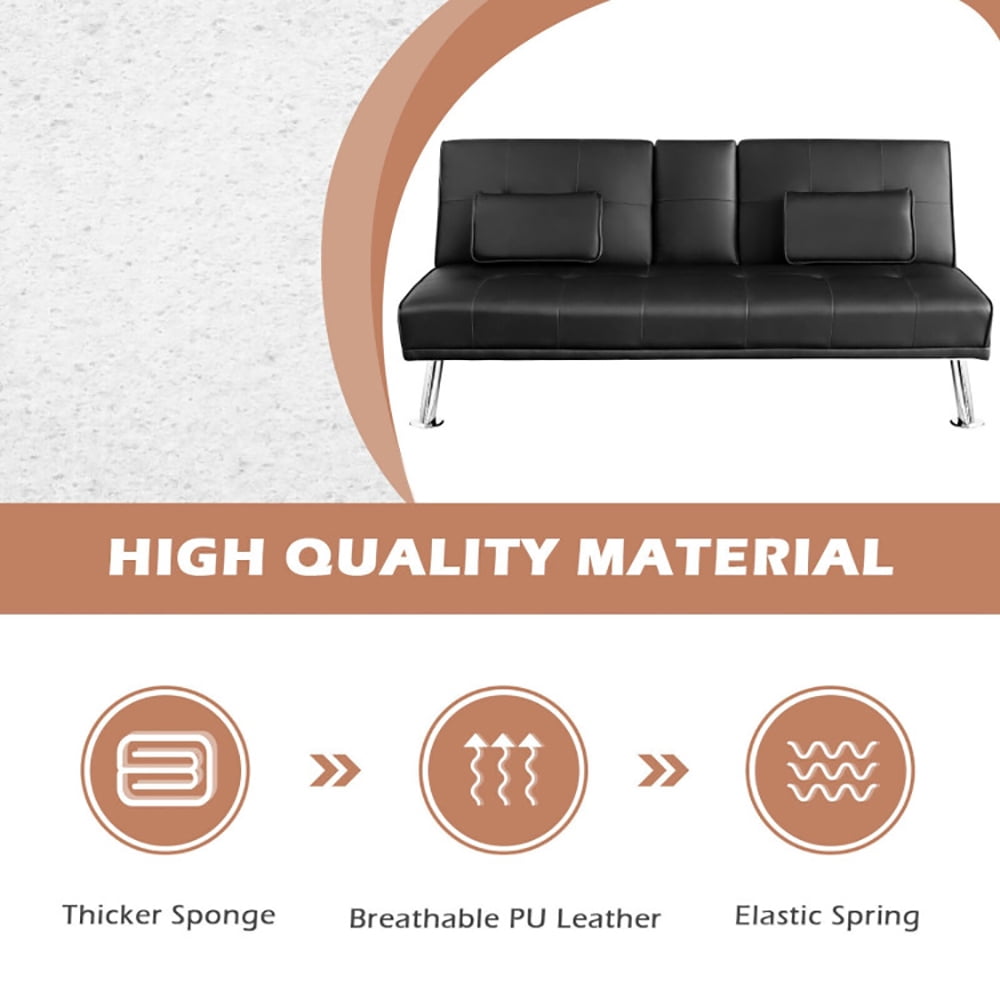 Finihen Futon Sofa Bed, Leather Couch, Convertible Folding Recliner, Convertible Folding Leather Futon Sofa with Cup Holders and Armrests, for Living Room, Bedroom, Black Finihen Futon Sofa Bed, Leather Couch, Convertible Folding Recliner, Convertible Folding Leather Futon Sofa with Cup Holders and Armrests, for Living Room, Bedroom, Black