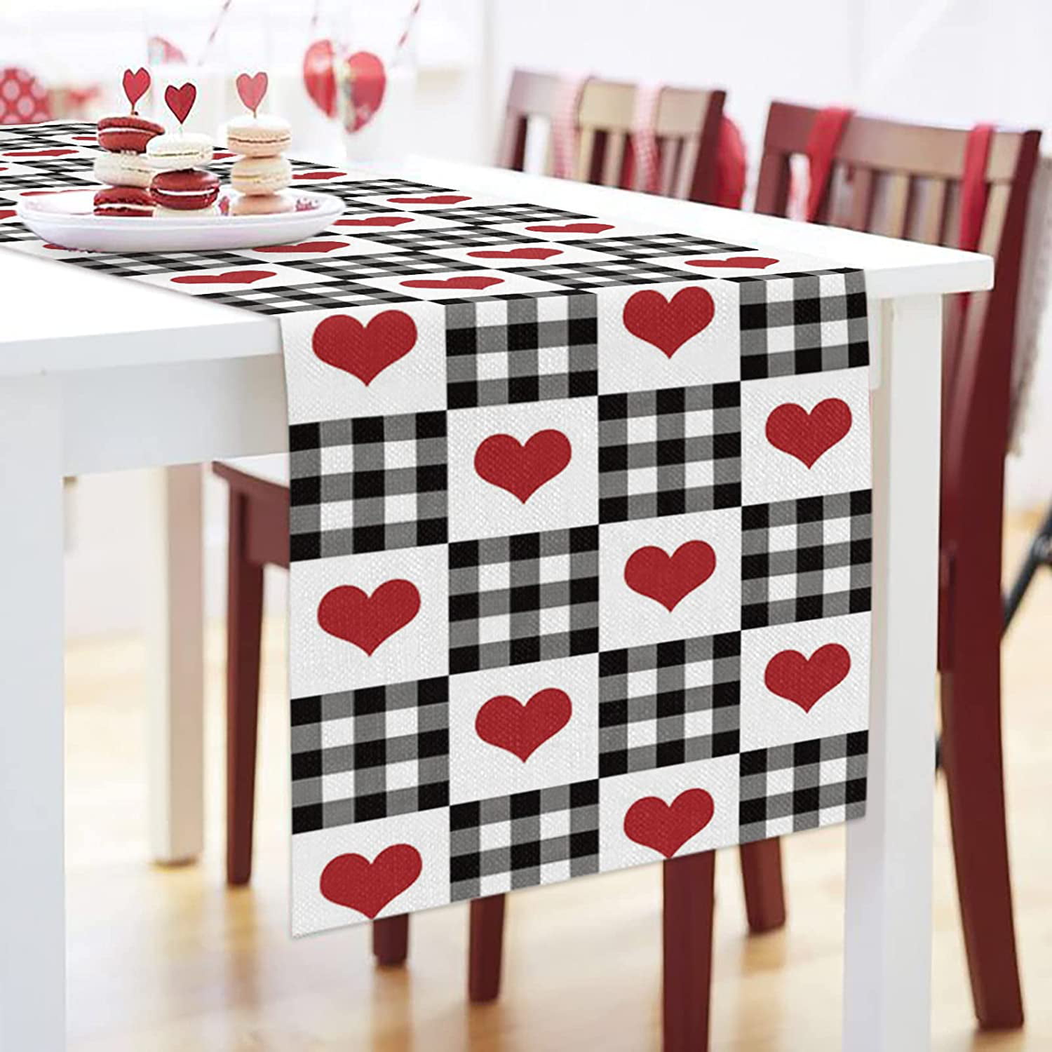Meet 1998 Cotton Linen Table Runners Valentine's Day Love Heart Tablecovers for Kitchen Garden Wedding Parties Dinner Indoor Outdoors Home Decorations Red 13x90 inches