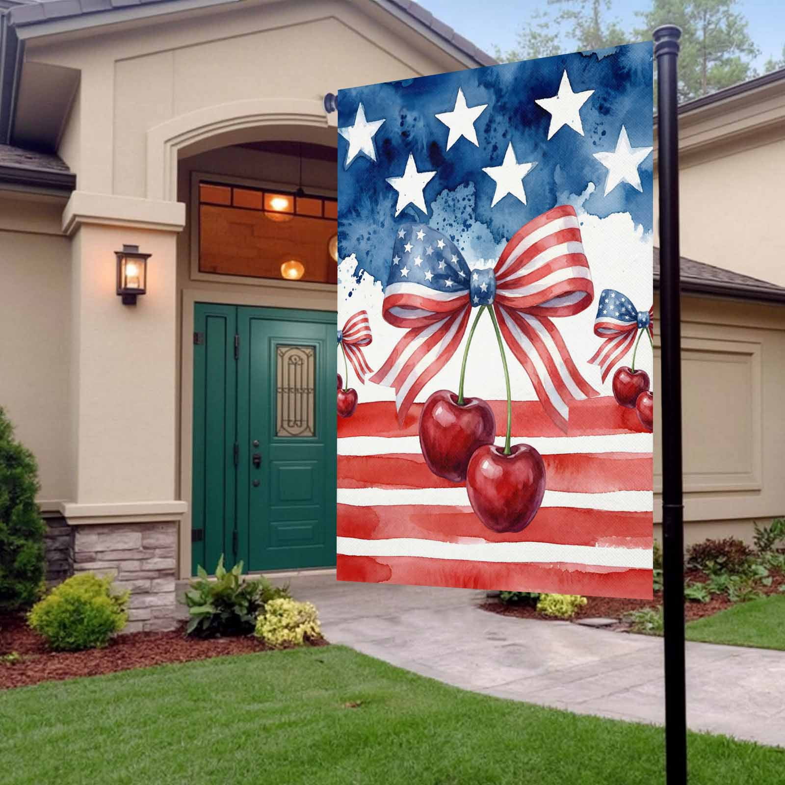 4th of July Garden Flags Patriotic Star Stripes Garden Flag Double Sided Welcome Flag Bow Tie Cherry Independence Day Yard Flags for Outdoor Lawn Porch Memorial Day Seasonal Holiday Decor 28x40 Inch