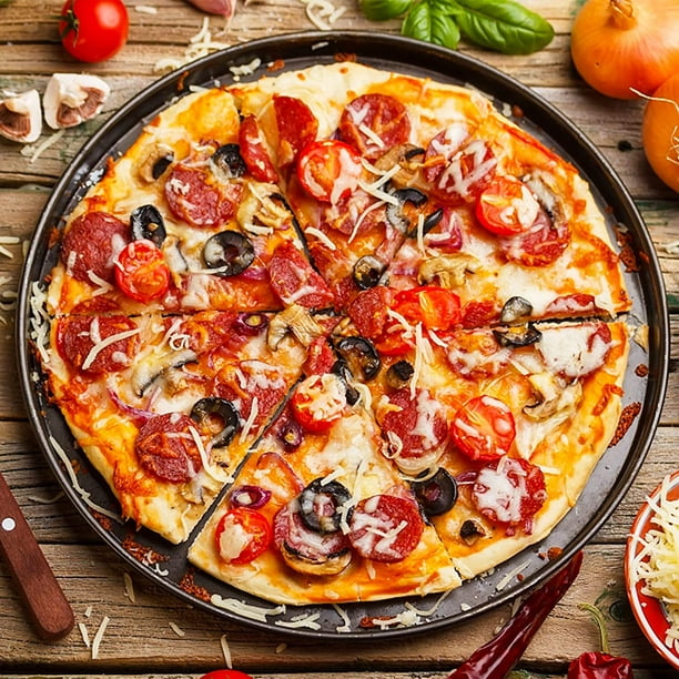 Plaque à pizza, plaque à pizza profonde Kmeivol, plaques à pizza en acier  de qualité supérieure et antiadhésives de 35,6 cm, plaque à pizza robuste  et durable pour four, plateau à pizza