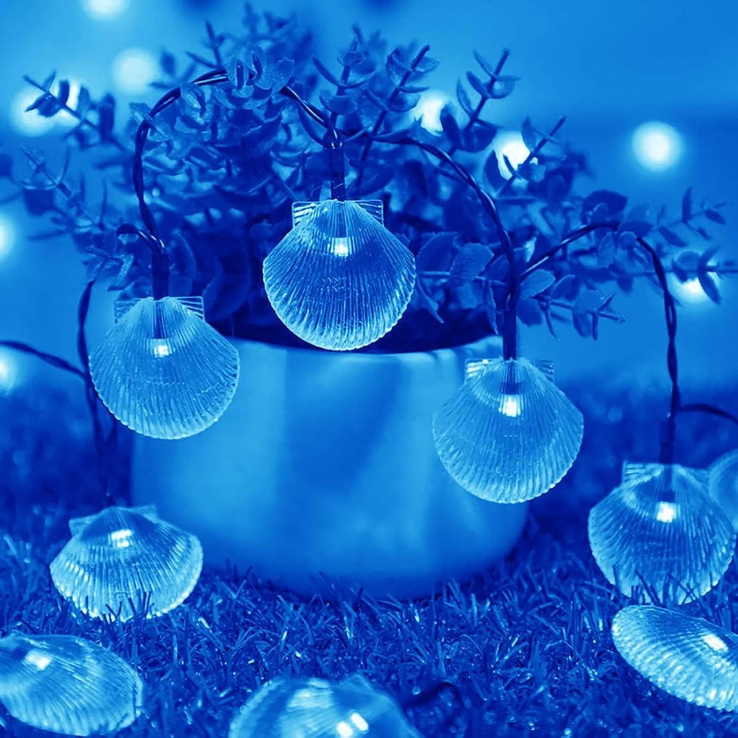 Solar Seashell String Lights 16.4FT 30LED Waterproof 8 Modes Sea Shell String Lights Ocean Theme Lights for Covered Outdoor Camping Wedding Birthday Party