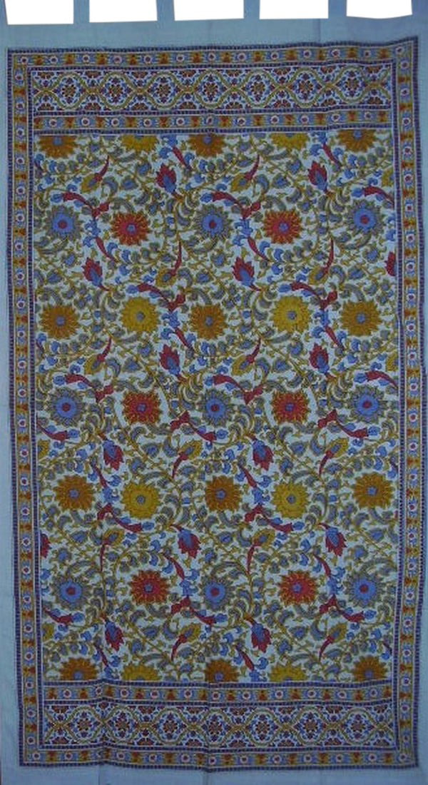 Sanganeer Tab Top Curtain Drape Panel Cotton 44" x 88" Navy Blue