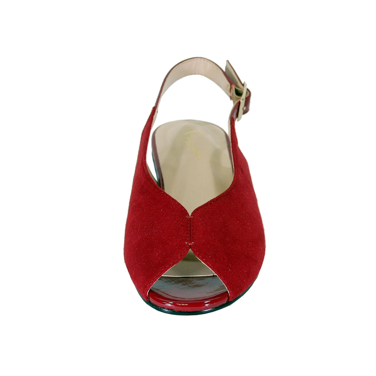 PEERAGE Kelsey Women Wide Width Peep Toe Adjustable Slingback Comfort Suede Flat RED 9