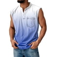 thumbnail image 3 of Sleeveless Shirts for Men, Men's Retro Stand Collar Casual Pocket Solid Color Sleeveless Henley Shirt Dark Blue 2XL, 3 of 6