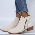 thumbnail image 5 of FRSASU Womens Fashion Casual Ankle Boots Low Heel thick heeled Pointed Toe Booties zipper Western Shoes Beige, 5 of 6