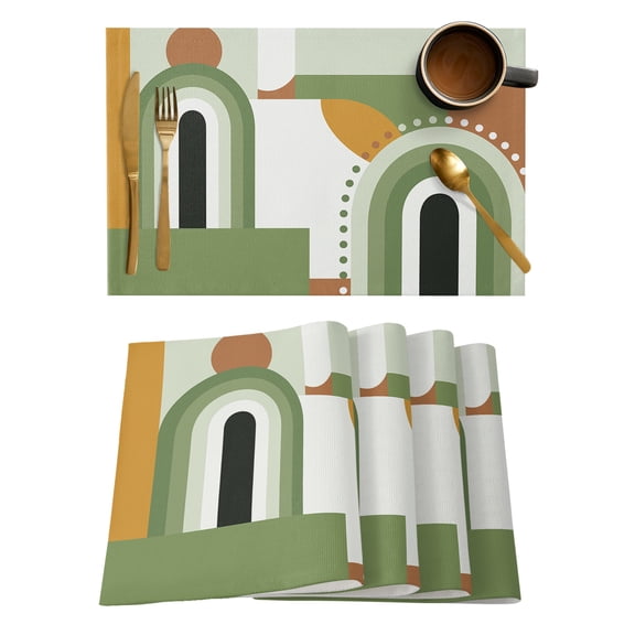 Modern, Placemats Set of 4, Middle Century Abstract Olive Green Placemats for Dining Table, Place Mats for Kitchen Tabletop, Waterproof Wipeable Dining Table Mats Set