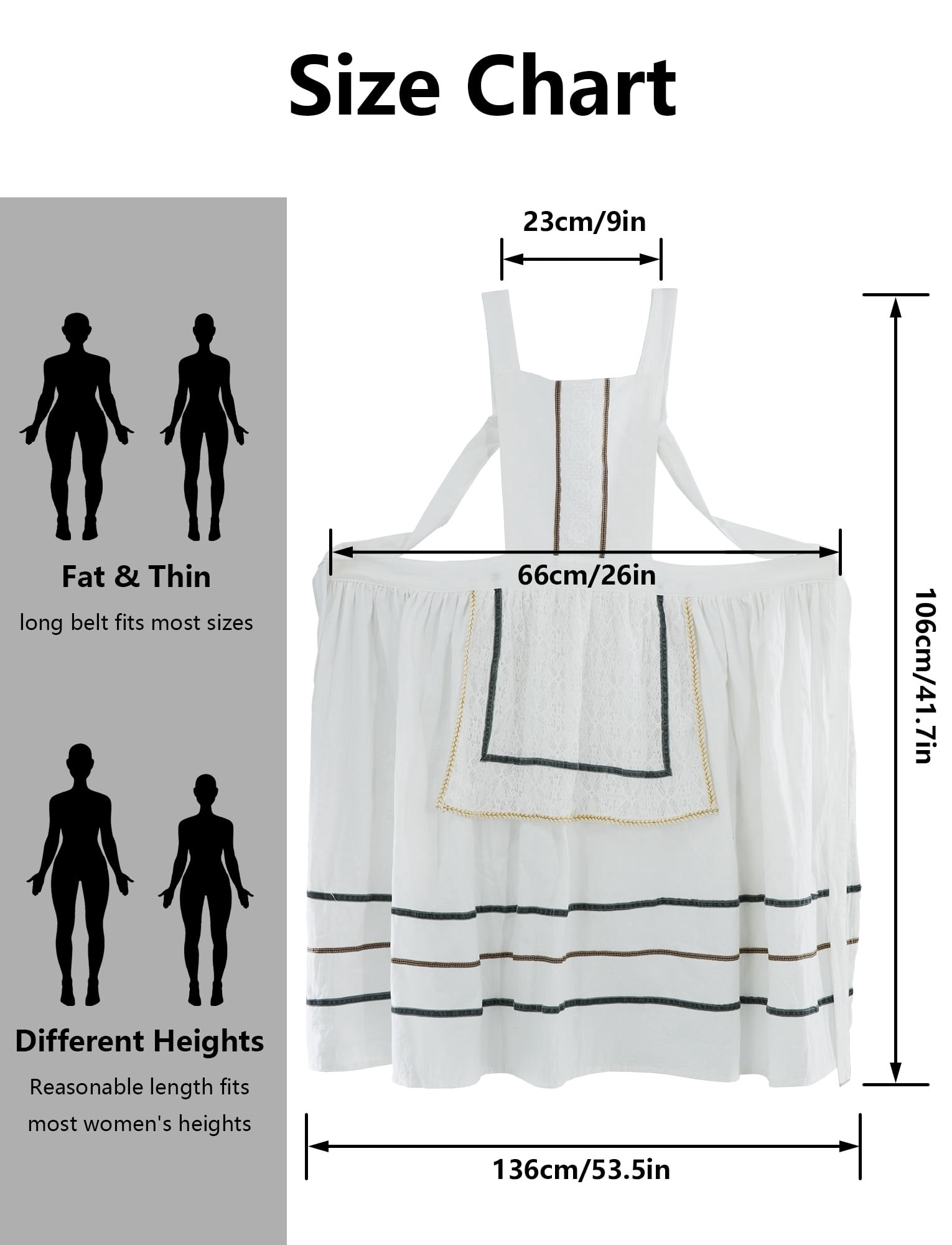 FEOYA Kitchen Apron for Women Cotton Apron Pinafore Cooking Aprons Cute Lace aprons Dress Loose Smock for Painting Gardening Chef Baking Art White