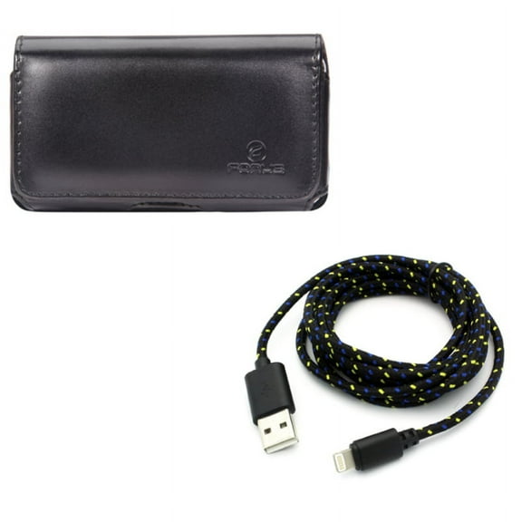 Case Belt Clip w 6ft USB Cable for iPhone 8/7/6S/6 - Leather Swivel Holster Loops Cover, Charger Cord Power Wire Braided Long for iPhone 8/7/6S/6 Models