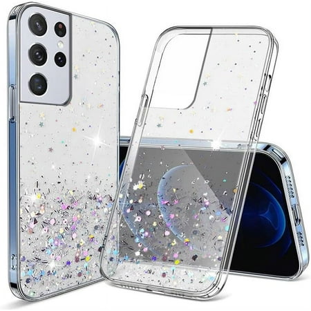 Compatible with Samsung S21 Ultra Case Glitter Clear Sparkly Cases Shockproof Samsung Galaxy S21 Ultra Phone Case for Women Silicone Cute Slim Bling Protective Case (Samsung S21 Ultra, Clear)
