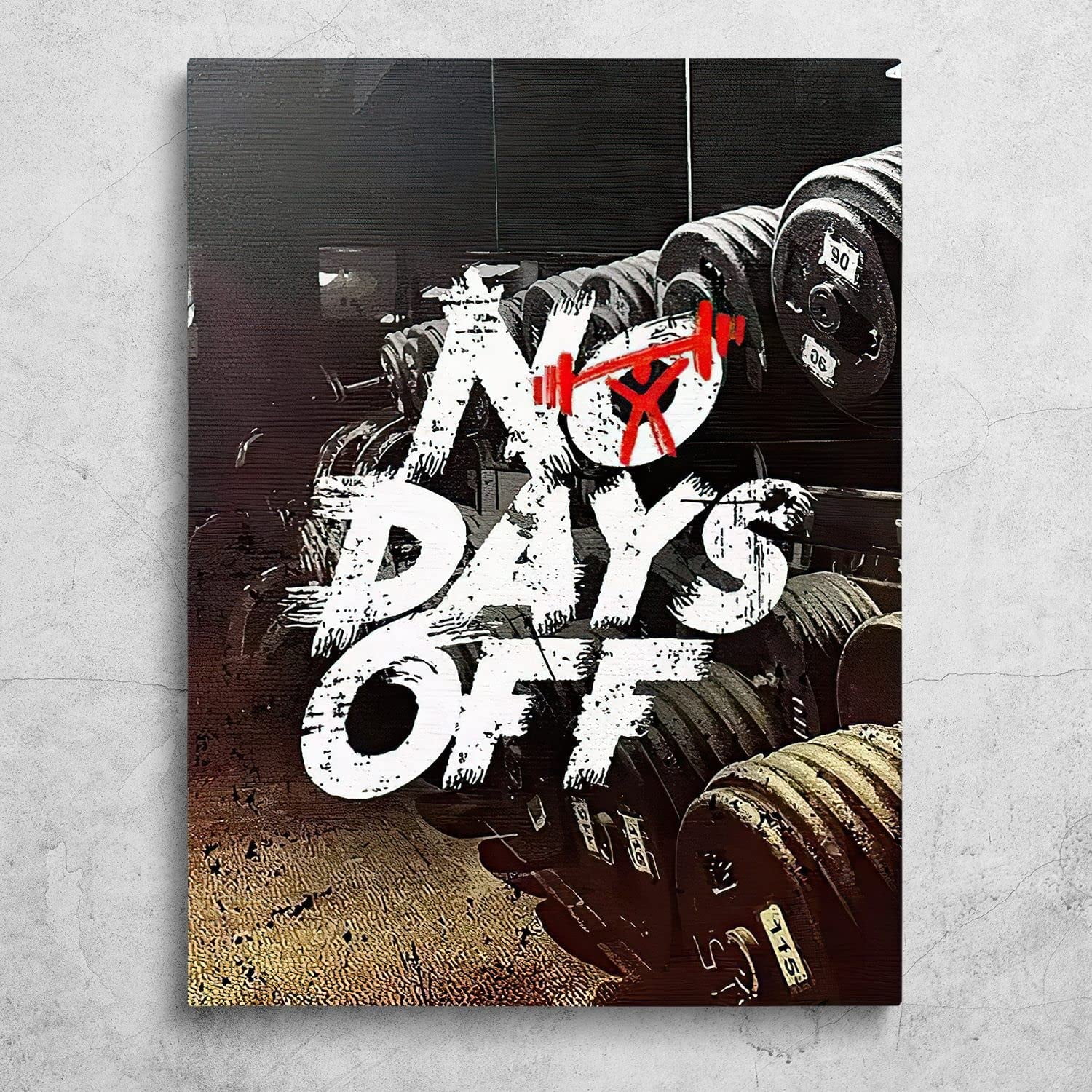 NO DAYS OFF'' Inspirational Wall Art Abstract Black Gym Wall Art