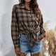thumbnail image 5 of Women Fashion Plaid Check Lapel Long Sleeve Buton Blouse Shirt Casual Loose Top, 5 of 8