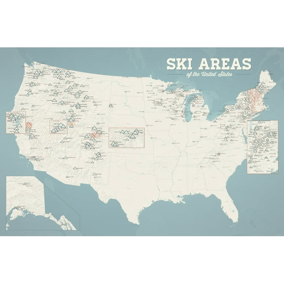 US Ski Resorts Map 24x36 Poster