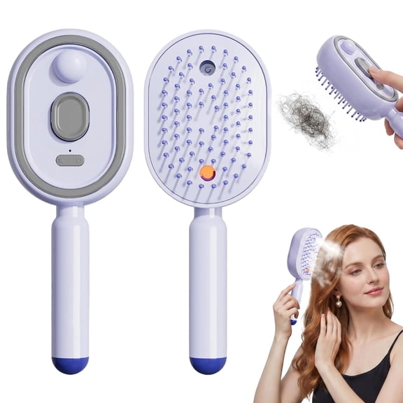 2026 New Electric Steam Brush, Rechargeable Hair Straightener Brush with Detangling Comb, Air Cushion Mister for Both Long/Short Hairs Home Spa Cleaning Grooming Styling Detangling