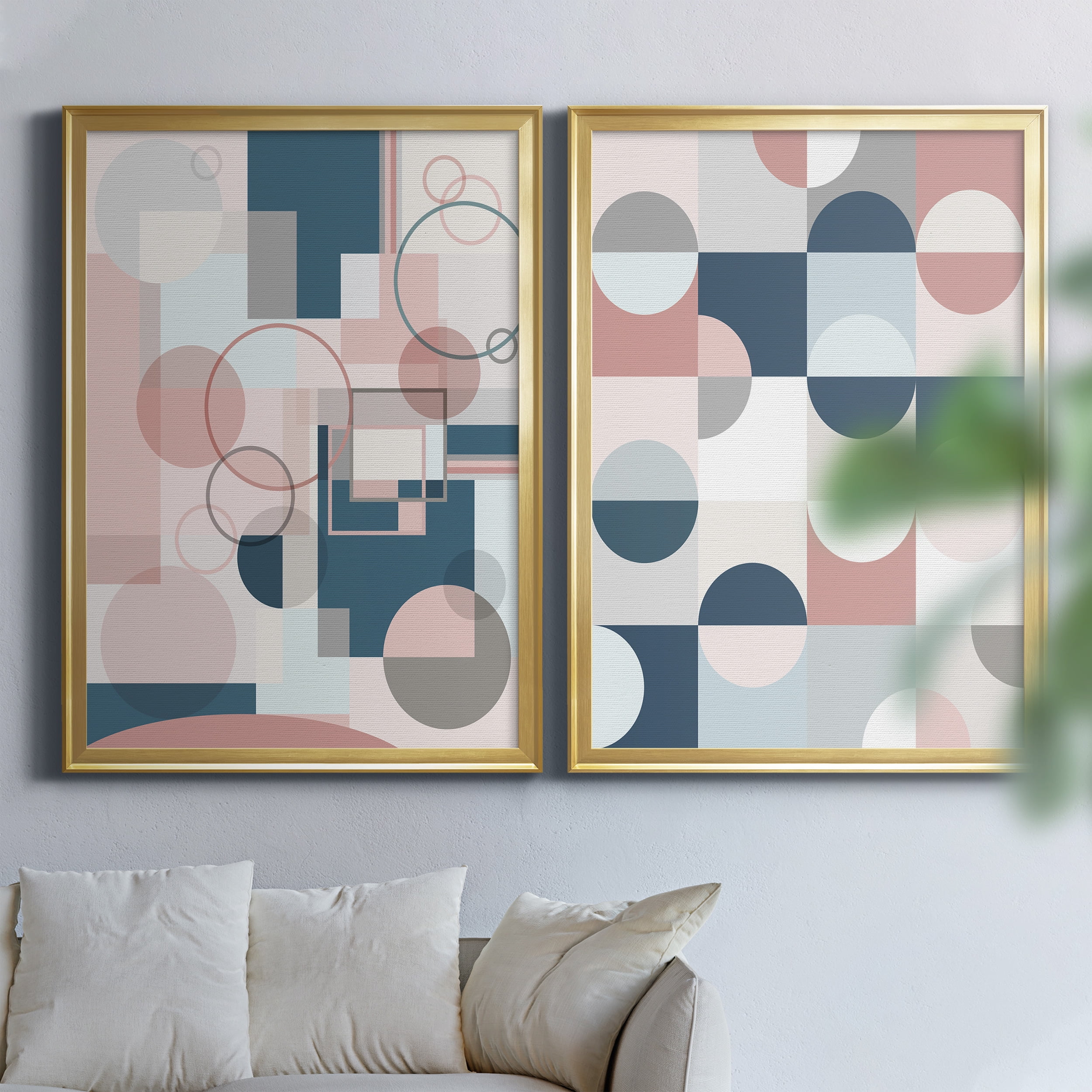 2 Piece Set Modern Geo Premium Framed Canvas - Ready to Hang - 26.5 x 36.5 Each - Gold Frame