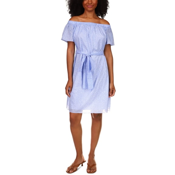 Michael Michael Kors Cotton Spring Bud Off-The-Shoulder Dress, Blue, XLarge