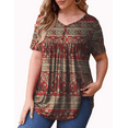 thumbnail image 2 of McVanedy Women's Pleated Flare Top V Neck Button Plus Size Short Sleeve Top M-4XL, 2 of 6