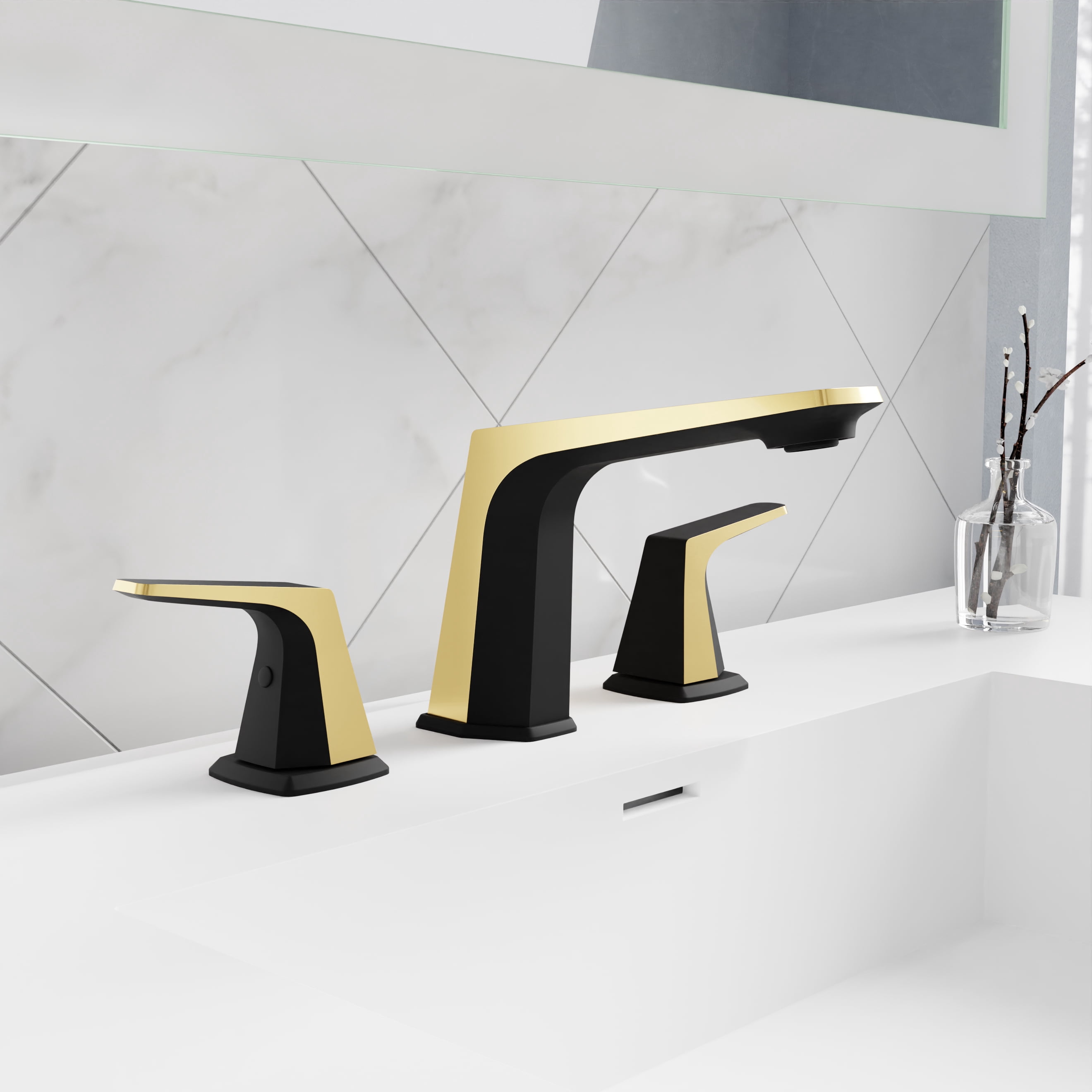 ANZZI 2-Handle 3-Hole 8 in. Widespread Bathroom Faucet With Pop-up Drain in Matte Black & Brushed Gold
