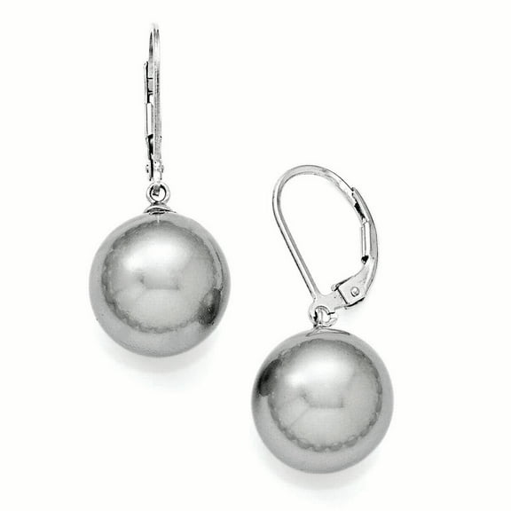 Majestik Round Grey Pearl Leverback Earrings