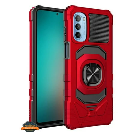 For Motorola Moto G Stylus 2022 Hybrid Magnetic Car Mount 360° Rotating Ring Kickstand Stand Holder Armor [Military Grade] Phone Case Cover by Xpression [Red]