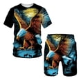 thumbnail image 3 of Nuevo conjunto de verano de manga corta con estampado 3D de águila del Día de la Independencia con relámpagos y arcoíris, conjunto de pantalones de playa de manga corta, 3 of 5