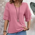 thumbnail image 5 of VERUGU Womens Tops Half Sleeve V-Neck Shirts Summer Casual Double Layer Sleeve Tee Trendy Solid Loose Tunic Blouses for Leggings Pink XL, 5 of 6