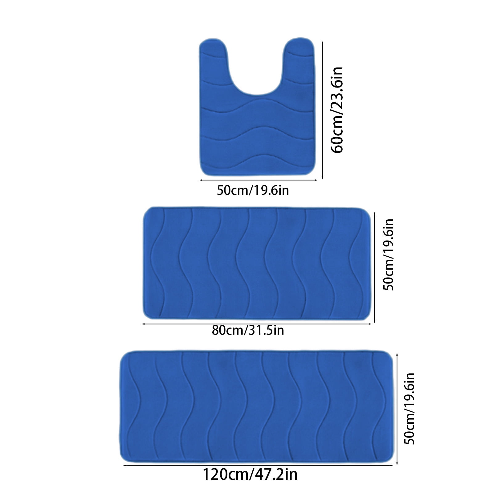 Hiroekza Solid Color Bathroom Rug Set 3 Piece Set - Non-Slip Absorbent Mats - Modern Polyester & Rubber Backing for Bathroom, Bedroom, Household Includes 2 Bathroom Rugs 1 U Shape Rugs Blue
