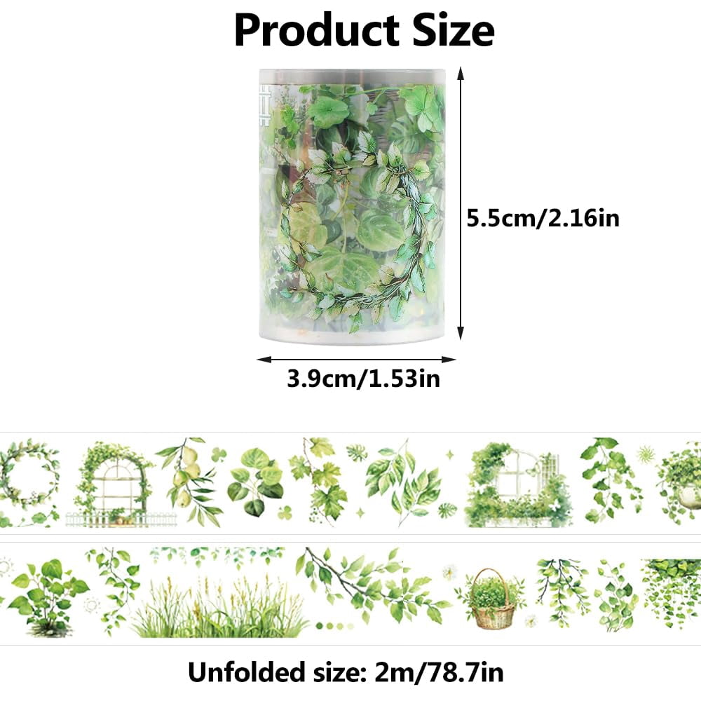 2m/Roll Floral Washi Tape Green Botanical Plant Washi Tape Stickers for Journaling Transparent Flower Washi Tapes PET Tape Washy Tape Decorative Masking Tape Decorative Tape for Crafts Scrapbooking