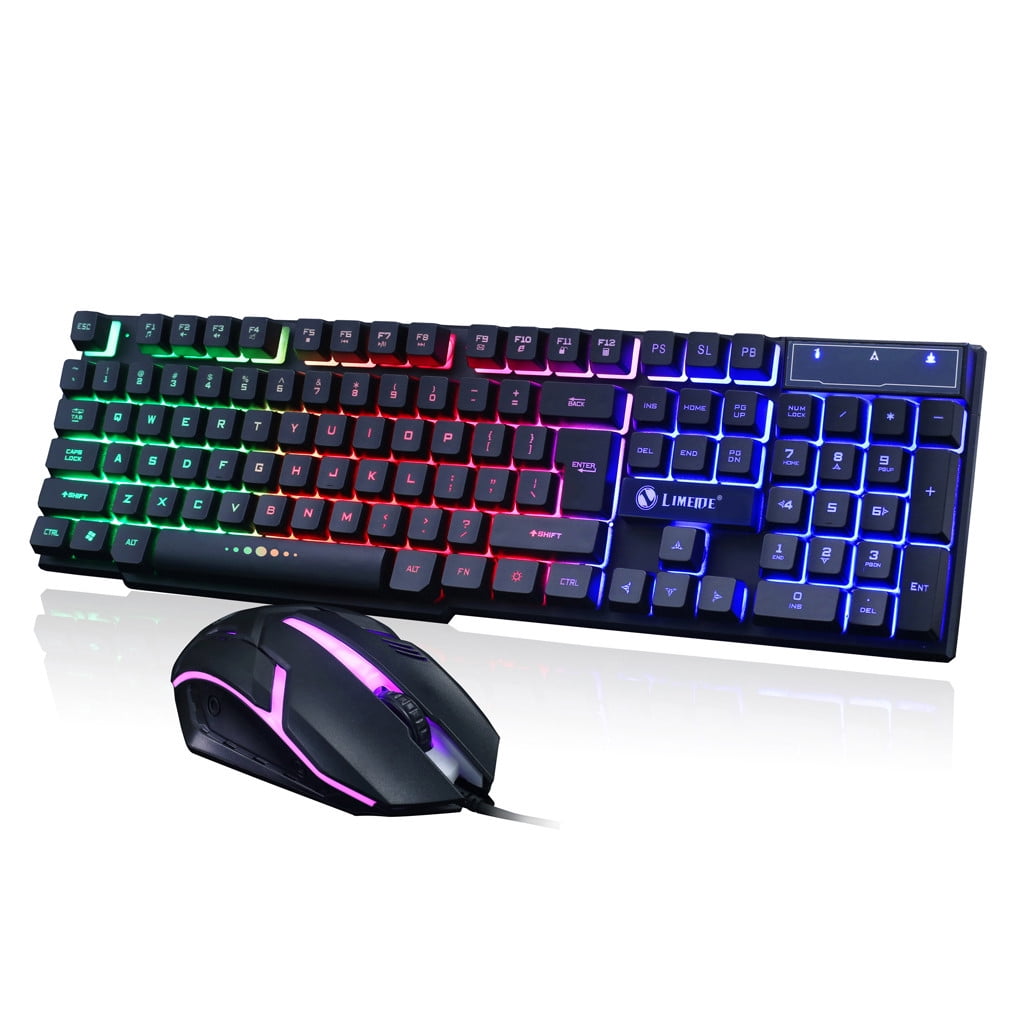 Rainbow lighting Illuminated Multimedia USB Wired Gaming Keyboard and Mouse Sets 