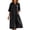 Black, variant on Summer Dresses for Women 2026 Notch V Neck Half Button Three Quarter Sleeve Womens Dresses Loose Oversized Midi Linen Blend Dress with Dual Patch Pockets